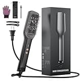 Hair Straightener Brush, Negative Ion Flat Iron & Straightening Comb 2 in 1 with Convenient Comb, Fast Heating, Anti-Scalding, 30s Fast Heating, 5 Temp Settings 284℉ - 392℉ (Gunmetal Gray)