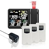 KETOTEK Digital Projection Alarm Clock for Bedroom Ceiling Wall VA LCD Display Radio Controlled Weather Station Indoor Outdoor Temperature Humidity Monitor with 3 Remote Sensors