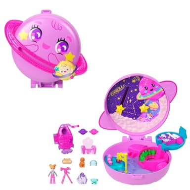 Polly Pocket Dolls and Playset, Planet Polly Outer Space Compact, Travel Toy with 1 Micro Doll, Pet Puppy & Themed Accessories