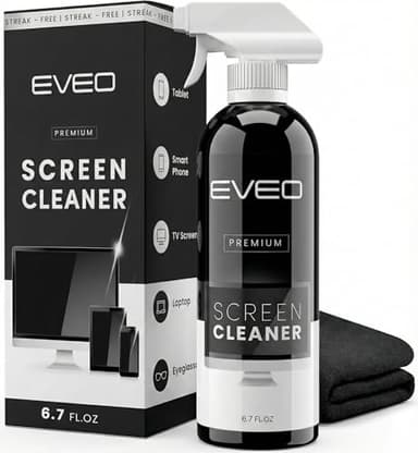 EVEO® Screen Cleaner Spray Kit (Streak-Free) TV Screen Cleaner for Smart TV, Lcd, LEd, Oled | Computer Screen Cleaner Spray and Wipe Microfiber Cloth - TV, Monitor, Laptop, iPad, Car - 6.7oz 1 Pack