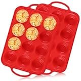 2Pack Silicone Muffin Pan for Baking with Metal Reinforced Frame, 12 Cup Regular Size Cupcake Pan, BPA Free Silicone Muffin Tray, Cupcake Baking Pan Molds for Oven Dishwasher Safe - Red