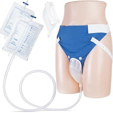 Wearable Urine Collector for Men with 1000ml 2000ml Bag Comfortable External Catheter System for Daily Use with Breathable Pants and Long Kink Resistant Tube for Easy Collection, Elderly Men Blue