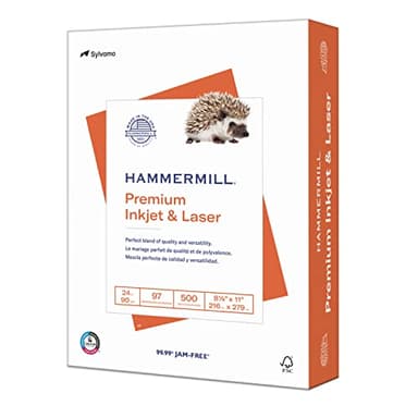 Hammermill Printer Paper, Premium Inkjet & Laser Paper 24 Lb, 8.5 x 11-1 Ream (500 Sheets) - 97 Bright, Made in the USA, 166140R