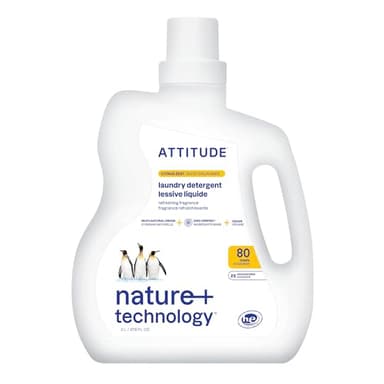 ATTITUDE Liquid Laundry Detergent, EWG Verified, HE Compatible, Plant-Based & Vegan, Natural Laundry Soap, Citrus Zest, 80 Loads, 67.6 Fl Oz