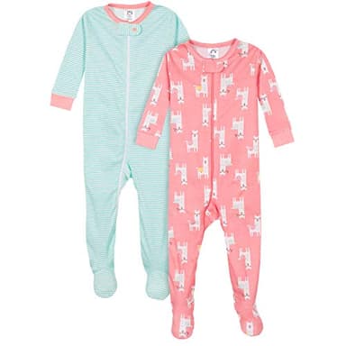 Gerber Baby Girls 2-Pack Footed Pajamas, Llama Pink, 9 Months