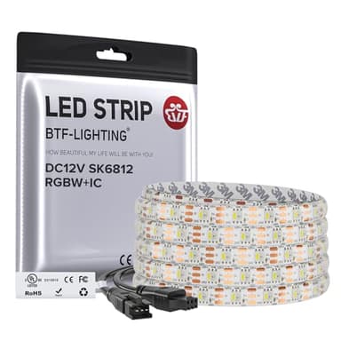 BTF-LIGHTING SK6812(Similar WS2812B) UL Listed RGBW RGB+Cool White(6000K) Individually Addressable DC12V 16.4FT 60LED/m 4 Colors in 1 Light Dream LED Strip IP65 White PCB(No Adapter or Controller)