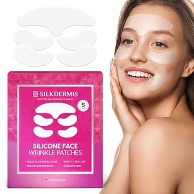 SILKDERMIS Silicone Face and Forehead Wrinkle Patches: Facial Wrinkle Patch for overnight and Smile Line and Under Eye Patches Forehead Wrinkle Treatment (Red(1 Count (Pack of 5)))