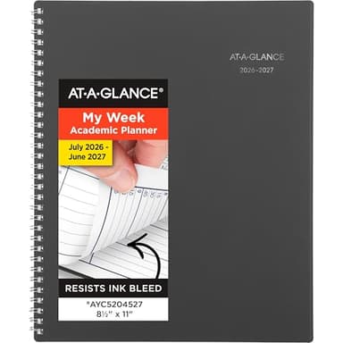 AT-A-GLANCE Planner 2026-2027 Weekly & Monthly Academic 12-Month July-June Quarter-Hourly Appointment Book, 8-1/2" x 11", DayMinder, Charcoal (AYC52045)