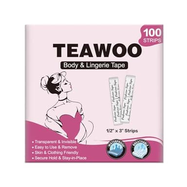 TEAWOO 100 Strips Double Sided Fashion Tape for Clothes – Hypoallergenic Invisible Fabric Tape, Strong Hold Body Tape for Dresses/Necklines, Skin-Friendly Clothing Tape