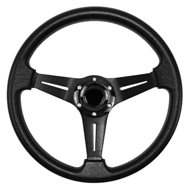 QYMOPAY Universal Racing Steering Wheel, 13.8 Inch 6 Bolt Anti-Slip Leather and Aluminum Gaming Steering Wheel with Horn Button for Racing/Car Sim Driving/JDM Sports Racing Steering Whee black