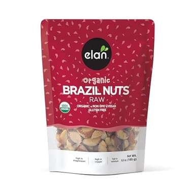 Elan Organic Raw Brazil Nuts, 6.5 oz, Whole Nuts, No Shell, Non-GMO, Vegan, Gluten-Free, Kosher, Healthy Snacks