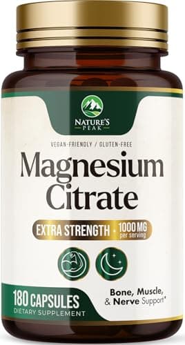 Magnesium Citrate 1000mg - High Absorption Magnesium Supplement Supports Muscle, Bone, Nerve & Heart Health - Extra Strength Magnesio Complex Pills - Non-GMO, Premium Energy Formula - 180 Capsules