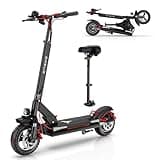 ENGWE Y600 830W(Peak) Electric Scooter for Adults Teens with Seat Detachable, 48V18.2A Battery 43.5Miles Long Range, 28mph Fast Off Road E-Scooter Full Suspension, Folding Escooter (Black,Red Line)