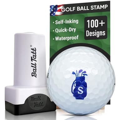 Ball Tatt – Personalized Golf Ball Stamp - Self-Inking Quick-Dry Letter Monogram Stamper, Permanent Waterproof Ball Marking Tool, Reusable No Refills - Ideal Gift for Golfers, Dads - (S Golf Bag)
