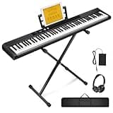 UISCOM 88 Key Semi-weighted Electronic Keyboard Piano,Full Size Digital Piano Portable Keyboard with Stand, Sustain Pedal, Power Supply，MIDI/USB/MP3 Function for Beginners at Home/Stage（Black）