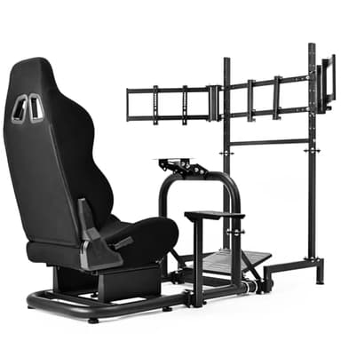 Dardoo Racing Simulator Cockpit with Triple Monitor Stand and Black Seat Compatible with Logitech/Thrustmaster/Fanatec G29 G920 G923 T300RS CSL-DD, No Steering Wheel, Pedal or Shifter