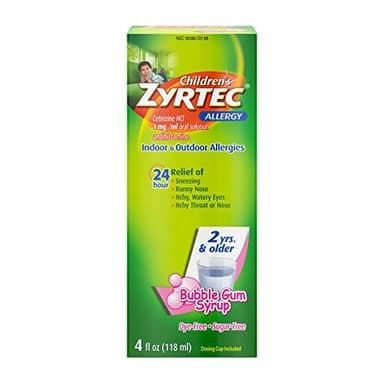 Zyrtec 24 Hr Children's Allergy Syrup with Cetirizine, Dye- & Sugar-Free, Bubble Gum, 4 fl. Oz