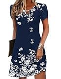 Zeagoo Womens Sundress Short Sleeve Summer Tunic Dress with Pockets Round Neck Petite Dresses Womens A Line Dress Hawaiian Dresses Large