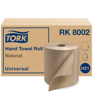 Tork Natural Paper Hand Towel Roll H21 100% Recycled Fiber, Universal Fit 6 Rolls x 800 Ft (RK8002)
