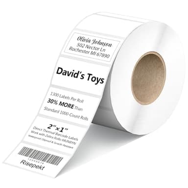 1300 Pcs 2x1 Direct Thermal Labels Fit for Zebra ZD411 ZD410 LP2824, Risepekt 2" x 1" Matte White Waterproof Return Address Labels Compatible with Rollo, Zebra, Munbyn, Jadens, Arscan Label Printers