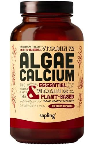 sapling Calcium Supplement - Whole Food with Vitamin K2 & D3, Magnesium, Zinc, Boron, Mineral Complex. Sourced Sustainably from Red Algae. for Bone Strength and Support. Non-GMO & Vegan 90 Capsules.