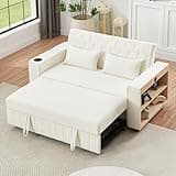 Oversized Loveseat Sofa with Pull Out Sleeper Couch Bed, Modern Living Room 3 in 1 Upholstered Tufted Loveseat Convertible Spacious Sleeper Sofabed with USB Ports, Cupholder for Home/Apartment/RV