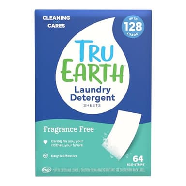Tru Earth Compact Dry Laundry Detergent - Up to 128 Loads (64 Sheets) - Paraben-Free - Original Eco-Strip Liquidless Detergent, Travel | Packaging May Vary
