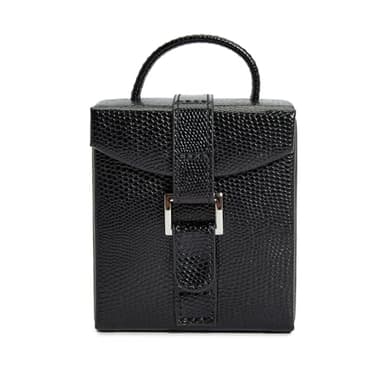 WOLF Heritage Fold-Out Jewelry Box, Black - Three Compartments, One Ring Roll + Three Necklace Hooks