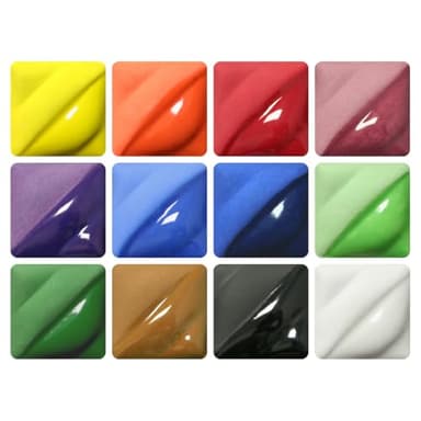 AMACO Velvet Underglazes 12-Count Set No. 4, 12 Assorted Colors in 2 oz. (59 mL) Jars, Cone 05-10 (V) Intermixable Liquid Ceramic Pottery Underglazes for Bisque and Wet/Unfired Clay
