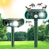 2 Pack 2025 Solar Ultrasonic Repellent Outdoor Cat Squirrel Skunk Dog Repellent for Yard Deer Repeller Devices with Motion Detection Animal Deterrent Light for Raccoon Bird Rabbit Rodent Mouse