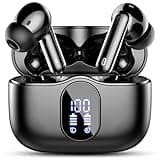 Wireless Earbuds, Bluetooth 5.4 Headphones Bass Stereo, Ear Buds with Noise Cancelling Mic LED Display, IP7 Waterproof in Ear Earphones, 36H Playtime for Laptop Pad Phones Sports Workout, Black