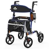 Aojin Walkers for Seniors, Rollator Walker with Seat, 350 lb Weight Capacity, 8" All-Terrain Wheels, 6-Level Adjustable Height, Lightweight Aluminum Frame Rollator Walkers for Seniors (Blue)