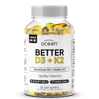 Organics Ocean Better D3 + K2-100% Organic VIT D3 and K2 Supplements with Maximum Bioavailability - Supports Bone Density, Calcium Balance, Immunity & Mood - 1-Pack, 30-Day Supply