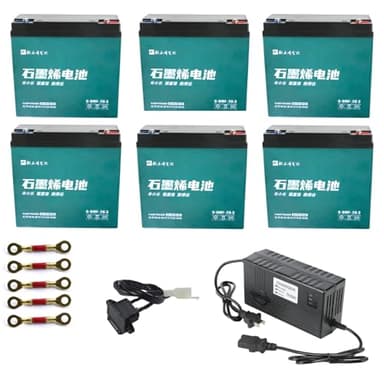 CWTD 6 pack AGM Sealed 12V 20Ah Batteries with 72V Charger for Off-Road ATVs, Golf Carts, and E-Bikes