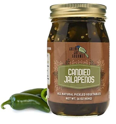 Green Jay Gourmet Pickled Candied Jalapeños in a Jar - Fresh Hand Jarred Vegetables for Cooking & Pantry – Home Grown Pre-Prepared Pickled Candied Jalapeños – Simple Natural Ingredients - 16 Ounce Jar