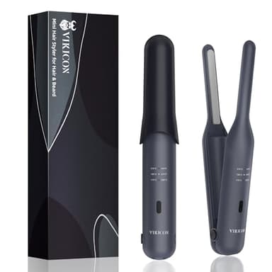 VIKICON Cordless Mini Hair Straightener: 3/10" Small Pencil Flat Iron for Short Hair & Beard - Ceramic Thin Plate, 3 Temp Settings, Travel-Friendly with Auto Shut-Off - Birthday Men's Gift - Black