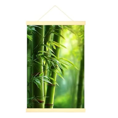 Bamboo Canvas Hanging Poster Wall Art, Natural Minimalistic Leaves Forest Spring Green Poster Hanging with Frame Kitchen Bathroom Cubicle Decor 20x28 Inches
