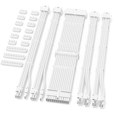 Sirlyr PSU Cable Extension Kit,Bright White Sleeved PC Cables Extensions,24Pin ATX x1 8Pin EPS x2 8 Pin PCI-E x2,Gold-Plated Pins for GPU Power Supply with Pre-Install Cable Combs,5 Kits