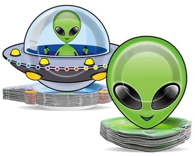 48pcs Alien UFO Paper Plates Alien Party Decorations Disposable UFO Spaceship Tableware Aliens Spaceship Dessert Plates for Birthday Baby Shower Garden Celebrations 7 Inch Dinnerware Party Supplies