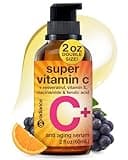 Double Size (2OZ) Super Vitamin C Serum for Face w/Niacinamide Serum, 5% Vitamin C Face Serum w/Hyaluronic Acid, Resveratrol, Anti-Aging Brightening Super C Serum, Facial Serum Vitamina C, E