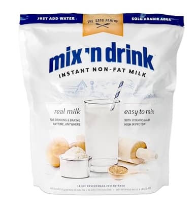 SACO Mix 'n Drink Instant Skim Milk, Fat-Free, GMO-Free, Gluten-Free, Nut-Free, rBST Free, High Calcium and Protein, Makes 10 Gallons