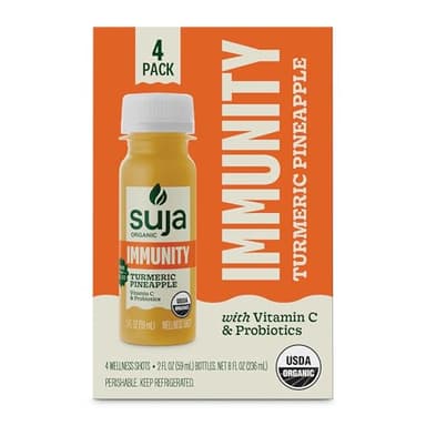 Suja Organic Immunity Defense Shot (2 Fl Oz x 4 Count) with Turmeric and Ginger | Immunity Boost & Support | Functional Shots | Cold-Pressed Juice with Live Probiotics | Plant-Based & Gluten-Free