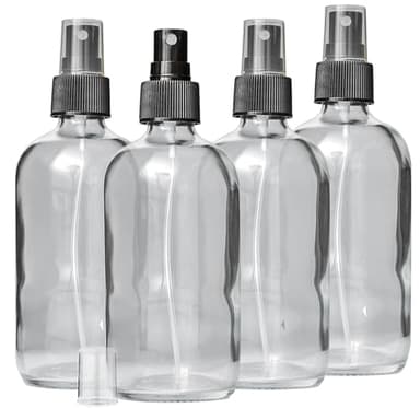 DMSOSTORE Glass Spray Bottles, 8 oz, BPA-Free Fine Mist Sprayer, Chemical-Resistant with Dust Cap, 4-Pack