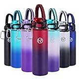 Newfad 32 oz Insulated Water Bottle With Detachable Straw & Paracord Handle, Stainless Steel Thermos Water Bottle with Leakproof Lockable Lid, BPA-Free Sports Bottle (Rose Purple Gradient)