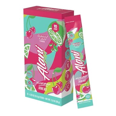 Alani Nu CHERRY TWIST Energy Sticks, Energy Drink Powder, 200mg Caffeine, Pre Workout Performance with Antioxidants, On-The-Go Drink Mix, Biotin, B Vitamins, Zero Sugar, 5-10 Calories, 10 Pack
