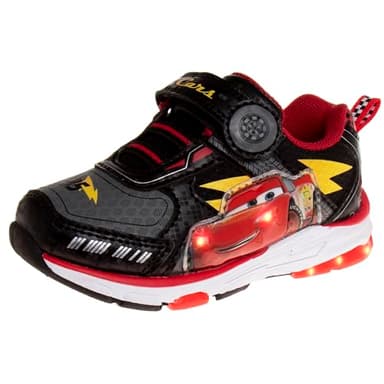 Disney Pixar Cars Lightning McQueen Shoes LED Light Up Sneakers - Kids Boys Lightweight Breathable Athletic Shoe - Red (Size 12 Little Kid)