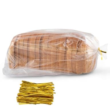 Bread Bags with Ties, Reusable,100 Clear Bags and 100 Ties, Bread Bags For Homemade Bread And Bakery Loaf Adjustable Reusable(100)