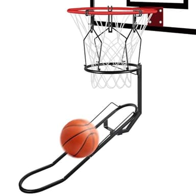 GADFISH Basketball Rebounder, 180° Rotatable Basketball Return Attachment with 3 Stable Large Hooks, Heavy Duty Basket Ball Accessories Ball Return Training Aid for 18" Rim Basketball Hoop (Large)