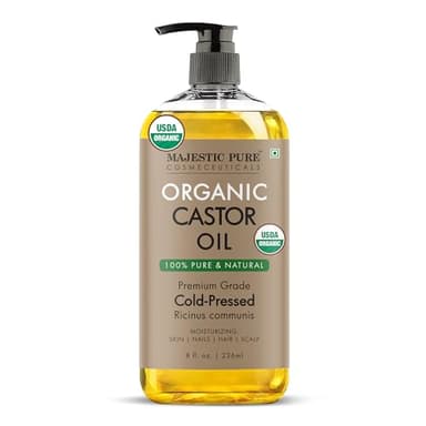 Majestic Pure USDA Organic Castor Oil 8 Fl Oz - 100% Pure and Natural- Cold Pressed & Hexane Free Natural Hair Growth Oil for Eyelashes, Eyebrows, Skin, Body, Face, Nails & Scalp