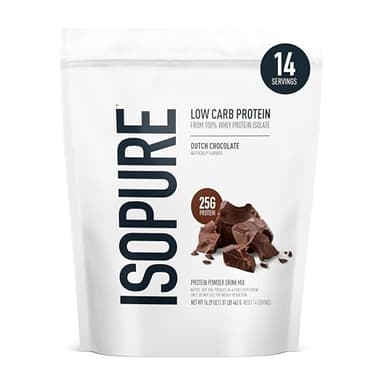 Isopure Low Carb 100% Pure Whey Isolate Protein Powder, Gluten Free, With Vitamins, Dutch Chocolate, 25g Protein Per Serving, 1 Lb, 14 Servings (Packaging May Vary)